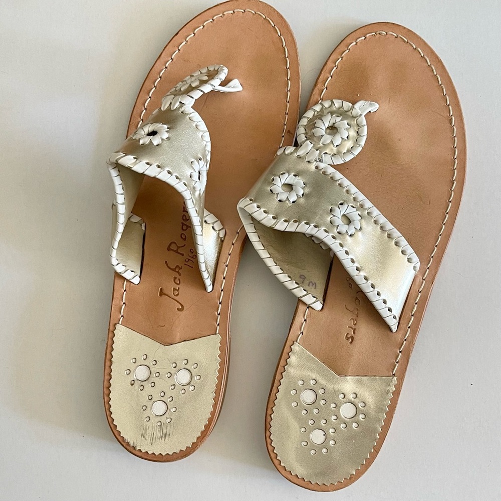 Jack Rogers Navajo Leather Sandals Gold/ White 9m - Picture 8 of 12
